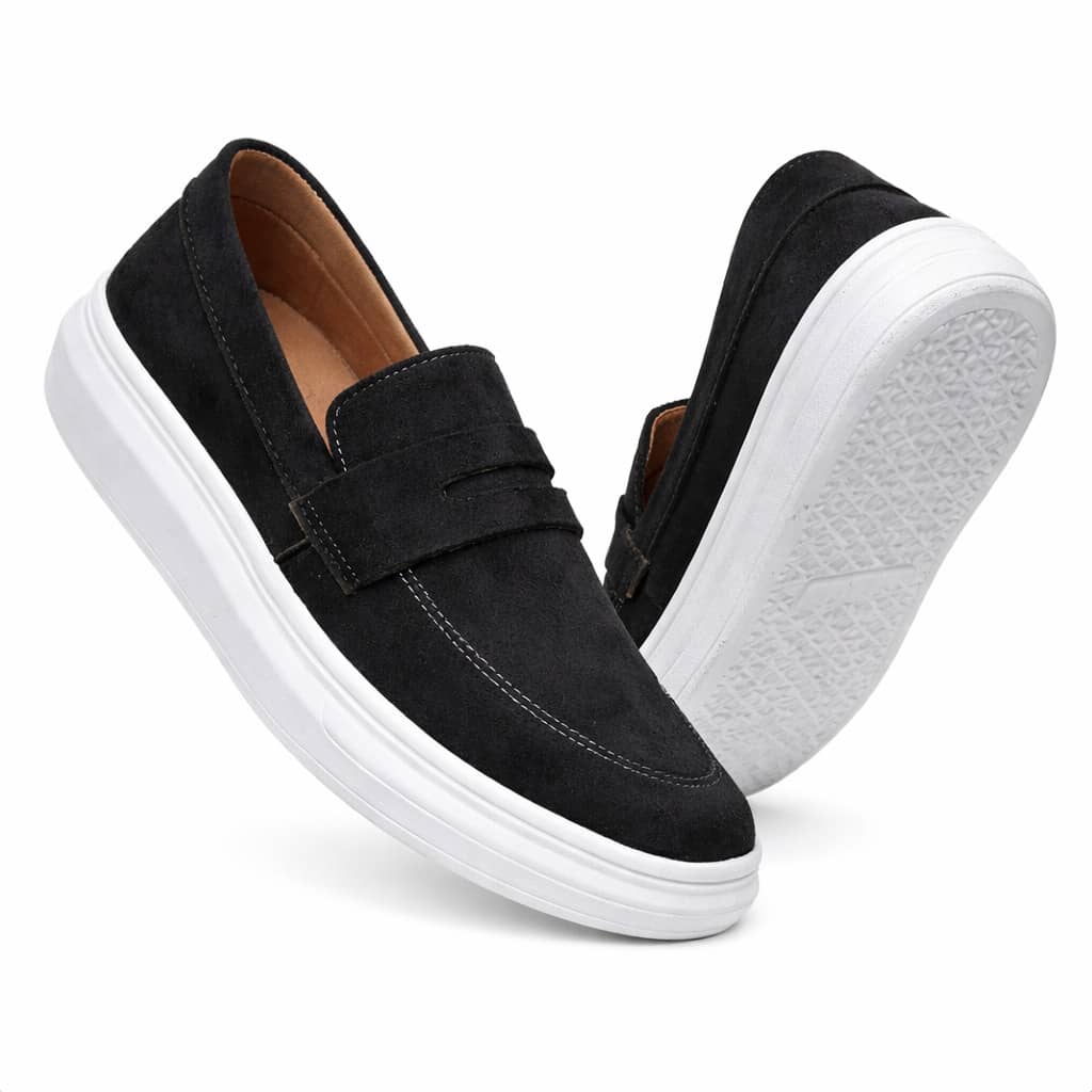 Men's Modern Casual Loafer Shoe In Premium Suede - 黑色 - 查看 1