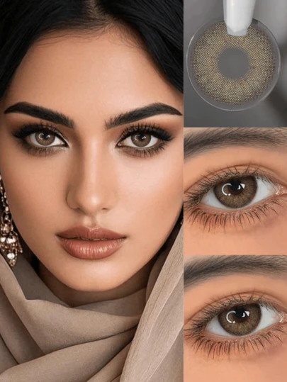  Lalens Fresh Look Green Brown Contact Lenses, 2pcs/Box, Diameter 14.2mm, Curvature 8.6mm, Annual Replacement, 38% Water Content, Magnifying Lens, Locked Edge Design, Grey Colored Contacts, Popular In Europe And America, Suitable For Christmas Parties, Daily Dates Or Holiday Wear, Comfortable And Natural.