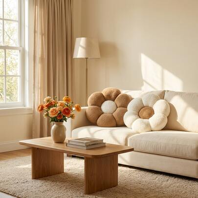 2 Pieces Daisy- Ultrashaped-Soft Plush Seat/Mat - 45x45 Cm - Made In Türkiye