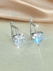1 par de pendientes de botón con forma de corazón con circonita, estilo suave para uso diario - pendientes - Ver 4