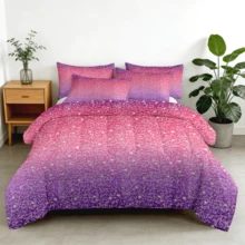 2/3pcs Pink Blue Purple Ombre Glitter Print Bed Comforter Sets, Twin Full Queen King Sizes, 1 Comforter + 1/2 Pillowcases, Soft Skin-Friendly Breathable All Season, Durable Machine Washable, Perfect Family Gift - 淡紫色 - 查看 5