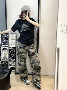 Adidas 阿迪达斯迷彩印花Logo短袖T恤，黑色 - 黑色 - 查看 10