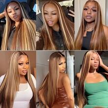 Highlight 13x4 Lace Front Wigs Human Hair 180% Density Transparent Pre Plucked Straight Lace Front Wigs Human Hair Glueless 4/27 Colored Honey Blonde Human Hair Wig For Women - S4/27 - View 2