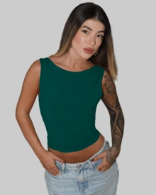 Versatile Polyamide Tank Top With Double-Layered Square Collar And Simple Lining, Perfect For Casual Summer Wear. - Dark Green - View 3