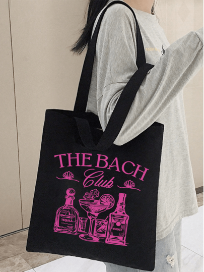 1/2pcs/Set Shoulder Bag And Cosmetic Bag With "The Bach" Lettering Pattern, Bridesmaid Tote Bag/Bachelorette Party Tote Bag - Reusable Canvas Bridesmaid/Bachelorette Party Gift Bag, Beige Shopping Bag, White Stationery Bag, Foldable Portable Printed Handbag, Mom Bag, Gym Bag, Large Capacity