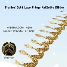 Dây ruy băng ren dệt màu vàng ánh kim dài 50cm, có tua rua và đính sequin, thích hợp cho biểu diễn sân khấu, may vest, váy cưới, trang trí. - nhiều màu - Xem 16