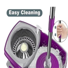 Mopa giratoria y cubo con compartimentos, juego de mopa y cubo con escurridor, mopa giratoria 360° para limpieza de pisos con 6 cabezales de microfibra de repuesto, mango extendido de 61", 2 ruedas - A - Ver 7