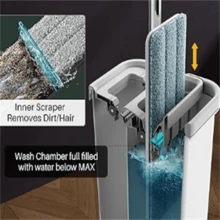 Mop And Bucket With Set, Hands Free Flat Floor Mop And Bucket, 60" Mop With 6 Reusable Microfiber Pads, Wet And Dry Use, Floor Cleaning System - A - 查看 5