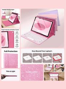 Pink Glitter Keyboard Protective Case, Compatible With Samsung Galaxy Tab And IPad, Redmi Pad SE, With Detachable Wireless Bluetooth Keyboard And Apple Pencil Holder (Apple Pencil Not Included), Ultra-Thin Lightweight Stand Protective Cover, IPad Case - Pink Glitter - View 2