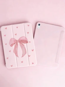 Bow Heart Pattern Protective Case, Suitable For 10.2 Inch, Pro 11 Inch (2021/2020/10th Gen), Mini 4/5/6, Galaxy Tab A8 10.5 Inch (2022), With Pencil Slot, Anti-Drop, Tablet Stand Protective Case (Pink) - Pink - View 1