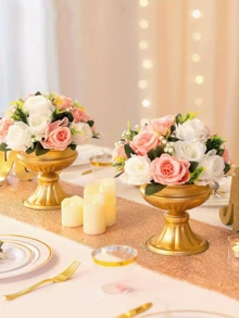Vaso da fiori dorato, adatto per la decorazione da tavolo: vaso da matrimonio, centrotavola da matrimonio, vaso in resina con base, adatto per feste, anniversari, decorazione per la casa, forma a tromba, può essere utilizzato come vaso, portafiori, ecc. - A - Visualizzare 5