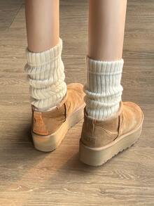 UGG Split Leather 女士休闲舒适 5.08cm 厚底保暖短雪地靴，栗色。 - 紫紅色 - 查看 9