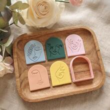 1/6件套抽象人脸和花卉图案聚合物粘土印章套装，聚合物粘土印章工具套装，DIY珠宝耳环和吊坠制作材料，用于粘土艺术创作 - 粉色 - 查看 4