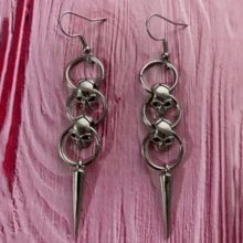 1对哥特朋克风骷髅铆钉吊坠耳环，适合女性日常、派对、聚会佩戴，时尚饰品 - 復古銀色 - 查看 1