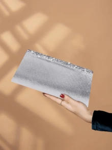 REMANLAND 闪亮晚宴手拿包，优雅时尚信封包，女士婚礼派对手提包 - 銀色 - 查看 6