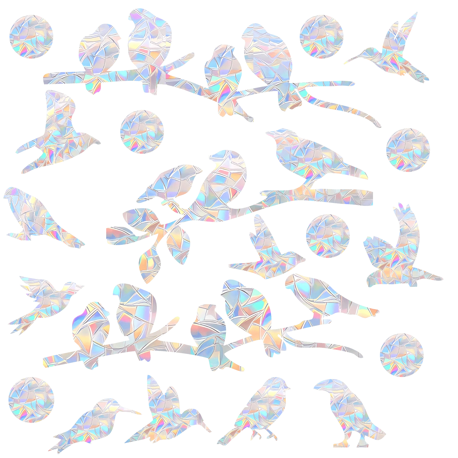 SHAWULA 18Pcs Bird Window Stickers Prevent Birds From Hitting Windows, Rainbow Sun Catcher Stickers No Glue Required, Non-Adhesive Reusable Vinyl