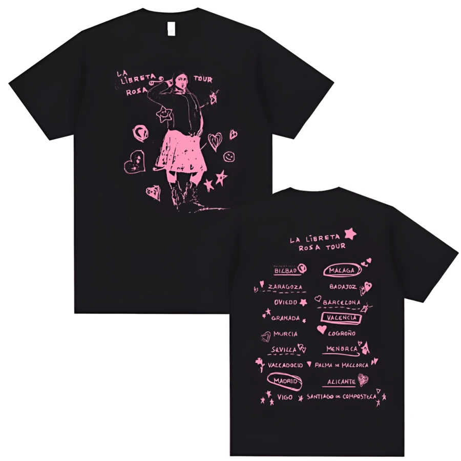 Singer Chiara Oliver La Libreta Rosa Tour 2026 Spring_summer Graphic T Shirt Men Women Fashion Hip Hop High Quality Streetwear - 黑色 - 查看 1