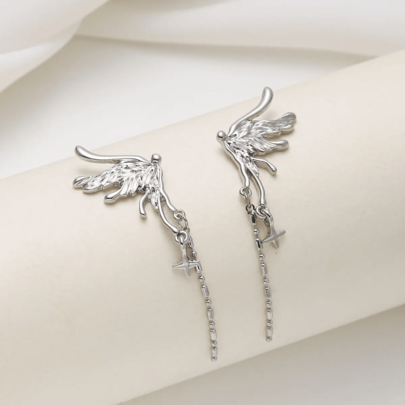 1对蝴蝶翅膀流苏耳环，天使翅膀独特设计耳环，适合派对、日常休闲佩戴