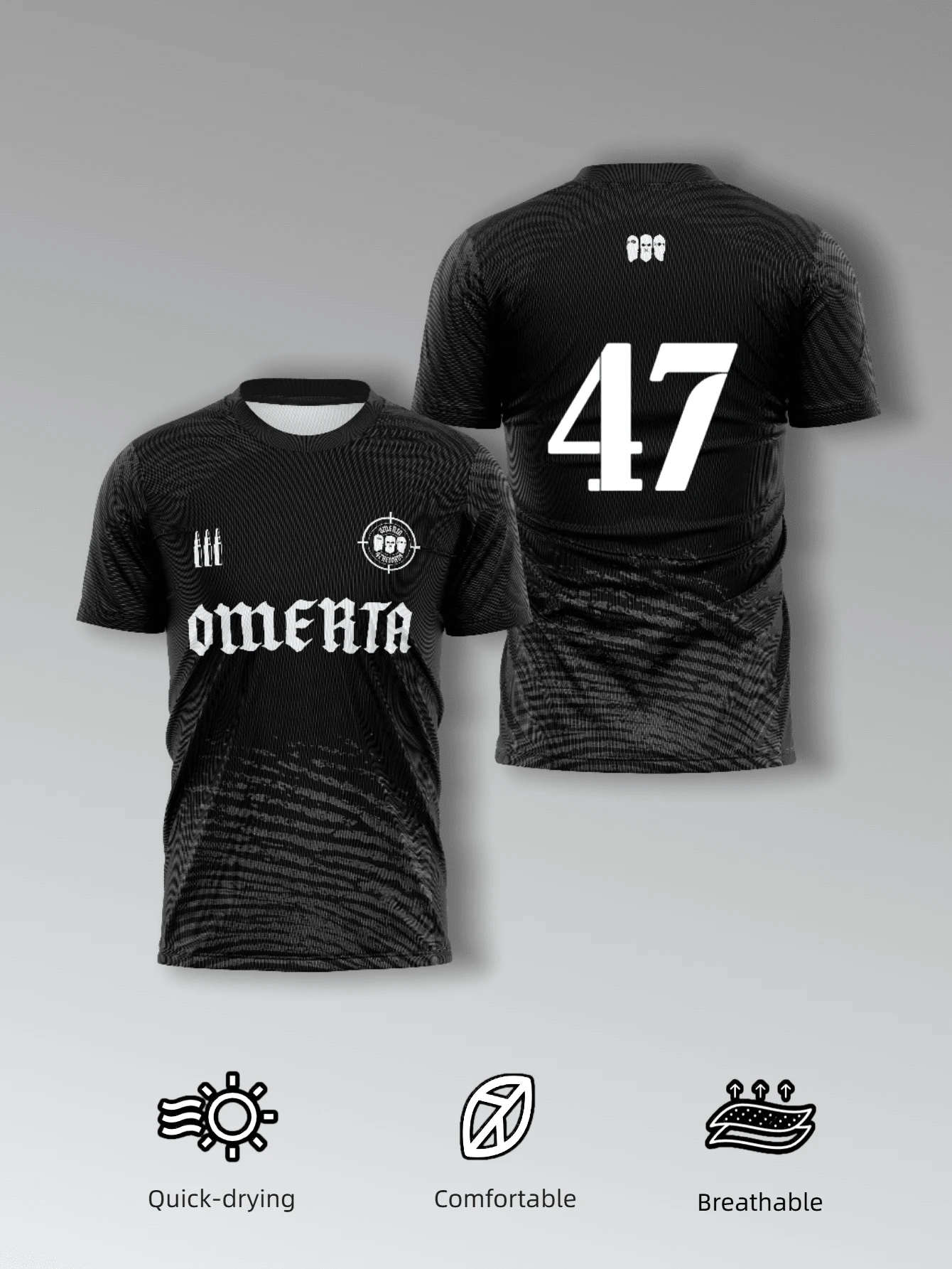 KOVSEE Maillot de boxe noir OMERTA pour hommes - Tissu respirant et séchage rapide, taille 47. Édition fan, Top d'entraînement convenant pour le football, le fitness et le port casual. - Noir - Voir 1