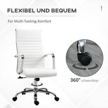 Ergonomic Office Chair With Rocking Function, 360° Swivel Casters, Steel Legs, Faux Leather Upholstery, 120 Kg Weight Capacity, Dimensions: 54 X 62 X 104-114 Cm - White - View 2
