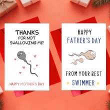 Humorous Father's Day Mother's Day Greeting Card Cartoon Design, 'From Your Best Swimmer' 'Thanks For Not Swallowing Me' Personalized Message For Dad, Animal & Abstract Theme, English Language Suitable For All Occasions April Fool's Day Father's Day, Mother's Day Card Thanksgiving Day ﻿ - A - View 1