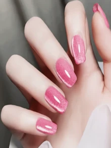 24pcs Crystal Cat Eye Gel Polish Kits Magnetic Nail Polish Set Holographic Cats Eyes Gel Press On Nail (Hot Pink) - 24pcs高級粉紅貓眼 - 查看 1