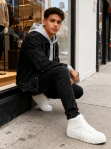 Men's Fashionable Simple & Comfortable White High-Top Casual Sports Shoes, Slip-Resistant, All Seasons, Versatile Style, Suitable For Casual And Sports Activities Valentines, Perfect With Sports Jeans Look - White - View 7