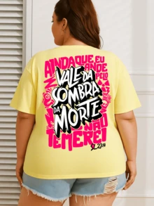 Women's Plus Size Plain Crew Neck T-Shirt,  And Oversized - Kuning - View 1