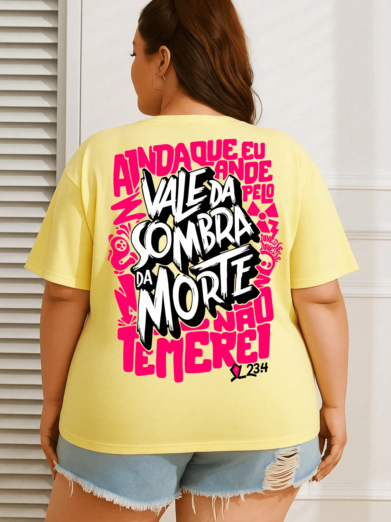Women's Plus Size Plain Crew Neck T-Shirt, And Oversized - Kuning - View 1