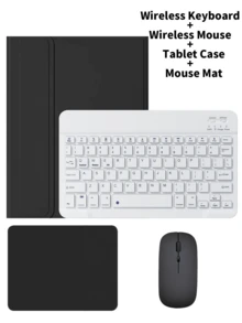 Funda protectora de teclado 4 en 1, compatible con Samsung Galaxy Tab, iPad, Redmi Pad SE, incluye teclado inalámbrico Bluetooth desmontable (150mAh) y ratón, funda protectora para tableta con ranura para bolígrafo - Multicolor - Ver 54