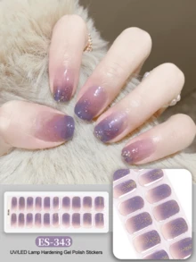 Semi Cured Gel Nail Strips, 20Pcs Long Lasting Salon Quality Wraps, Easy Apply & Remove Gel Nail Stickers With UV Light - Mauve Purple - View 2