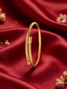 3pcs - Gold-Plated Brass Bracelet With A Creative Heart-Shaped Clasp Design, Paired With A Smooth Stainless Steel Bangle. It Exudes A Gentle And Elegant Charm, A Subtle Touch For Everyday Wear. - Gold - View 4