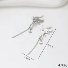 1对蝴蝶翅膀流苏耳环，天使翅膀独特设计耳环，适合派对、日常休闲佩戴 - 銀色 - 查看 5