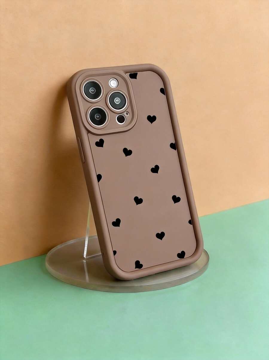 Joivida 1 pieza Funda de teléfono TPU a prueba de golpes minimalista de color marrón en forma de corazón compatible con Apple 16, 15, 14, 13, 12, 11 Pro Max y Series, resistente al agua y a los arañazos - Multicolor - Ver 1