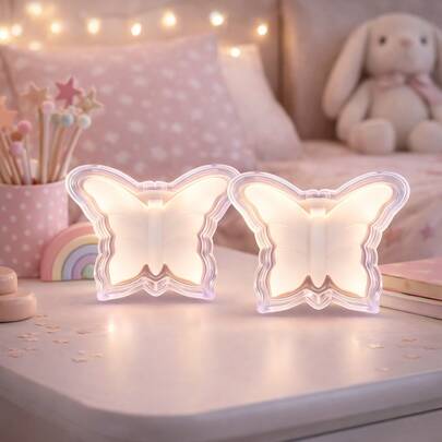 Kit 2 Abajur Infantil Borboleta de LED Noturno Bivolt Para Quarto Luminária de Tomada Luz Suave e Confortável para Bebês e Crianças Decoração