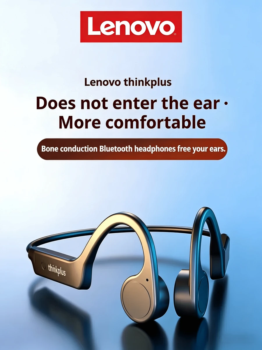 Lenovo سماعات لينوفو X4 للتوصيل العظمي، بلوتوث 5.3، هاي فاي، لاسلكية، مزودة بمشبك للأذن، مع ميكروفون، سماعات رياضية - الأسود - مشاهدة 1