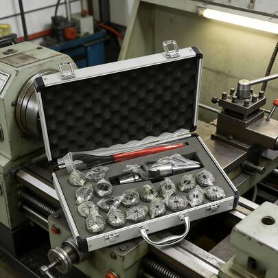 SHIOUCY 19Pcs Spring Collet Set Precision Tool For Milling Drilling Tapping, MT2 Tailstock Lathe Accessory With Self‑Releasing Chuck & Portable Carrying Box For Workshop Field Work