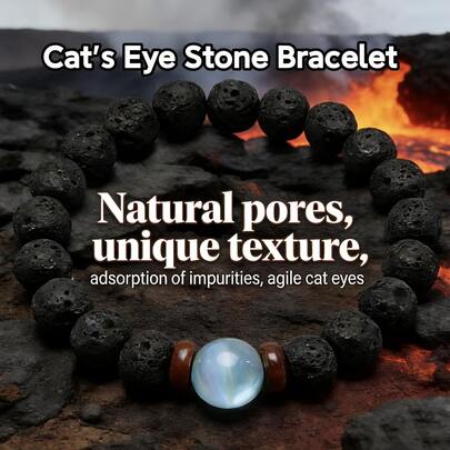 Un brazalete de hombre con piedras naturales negras combinadas con piedras de ojo de gato azules. El color negro dominante del brazalete de hombre simboliza madurez y estabilidad. Puede ser un regalo ideal para el Día de San Valentín para un novio, o como regalo de cumpleaños para un padre o un mayor.