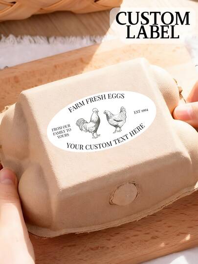 Custom Egg Carton Labels Personalized Farm Fresh Eggs Stickers Oval Vintage Chicken Design DIY Egg Box Packaging Label With Custom Text Rustic Farm Style For Chicken Eggs Storage Gift Farmers Market Small Business Branding Home Farm Kitchen Decor Perfect Gift For Special Occasions & Celebrations-Great For Mother's Day