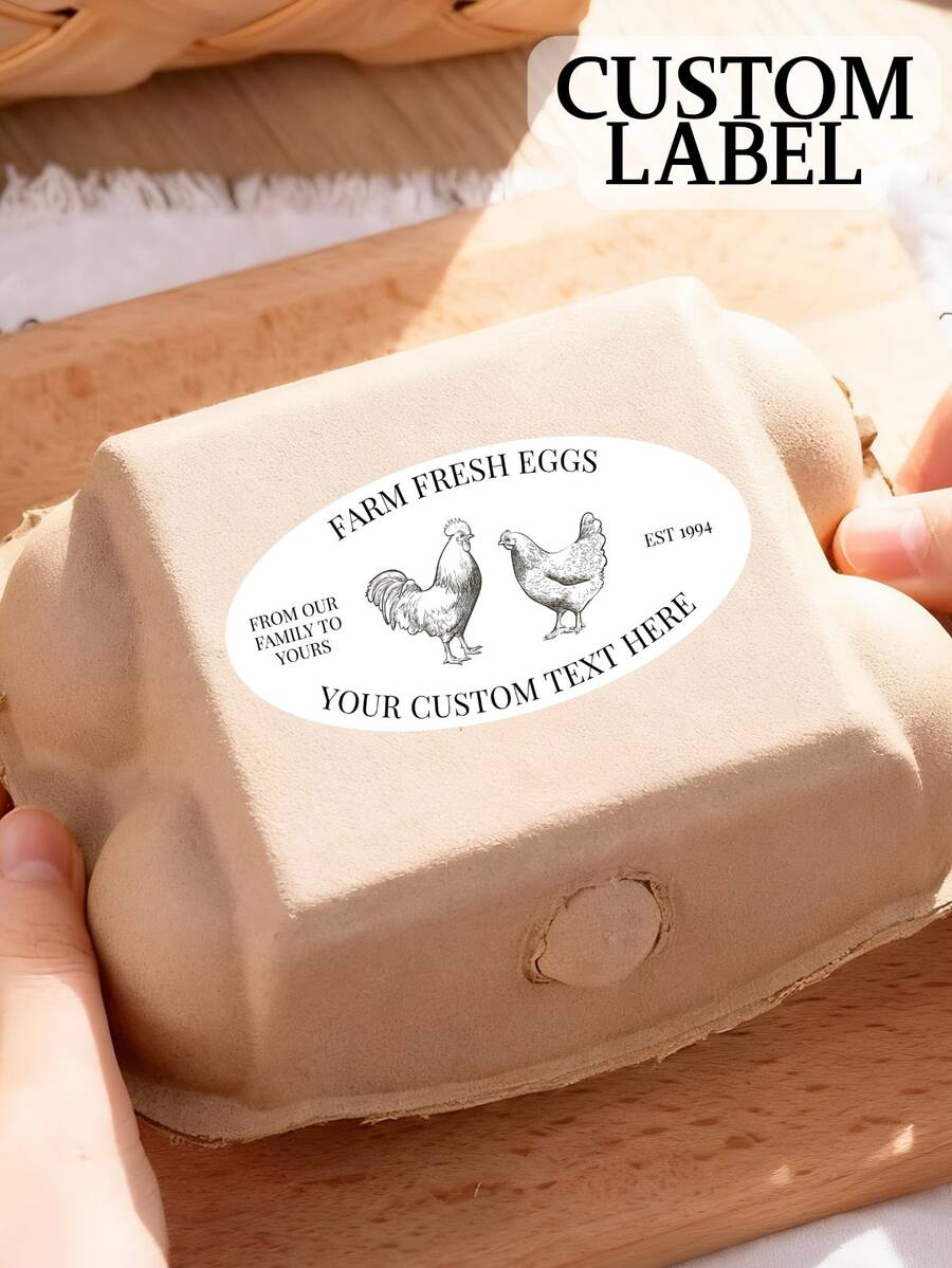 Custom Egg Carton Labels Personalized Farm Fresh Eggs Stickers Oval Vintage Chicken Design DIY Egg Box Packaging Label With Custom Text Rustic Farm Style For Chicken Eggs Storage Gift Farmers Market Small Business Branding Home Farm Kitchen Decor Perfect Gift For Special Occasions & Celebrations-Great For Mother's Day - Oval - View 1