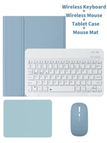 Funda protectora de teclado 4 en 1, compatible con Samsung Galaxy Tab, iPad, Redmi Pad SE, incluye teclado inalámbrico Bluetooth desmontable (150mAh) y ratón, funda protectora para tableta con ranura para bolígrafo - Multicolor - Ver 56