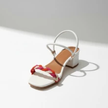 Colorful Braided Block Heel Sandal, Easy To Slip On, Versatile - Blanco - Ver 2