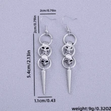 1对哥特朋克风骷髅铆钉吊坠耳环，适合女性日常、派对、聚会佩戴，时尚饰品 - 復古銀色 - 查看 4