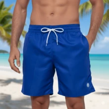 Bermuda Masculina Shorts Para Academia Dia a Dia Tactel Com Bolsos Esportes - Azul - Visão 1