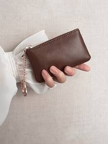 Small Zipper Coin Purse, Retro Waxed Leather Key Holder, Women Card Case, Slim Key Pouch, Lipstick Bag, Car Key Chain - Multicolor - View 10