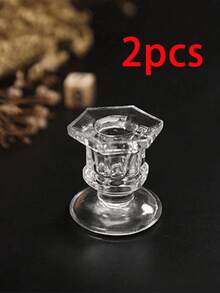 6个宫廷风格水晶烛台，透明烛台，天然水晶设计，适用于家居桌面装饰、蜡烛展示、婚礼装饰、浪漫晚餐、生日派对、节日和其他场合。 - 彩色 - 查看 11