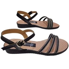 Beige Low-Heeled Sandal With Decorative Straps - Black - View 4