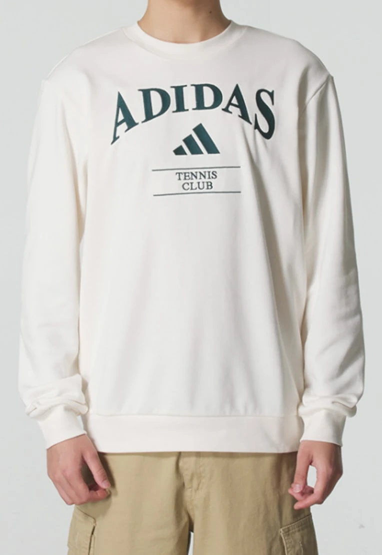 adidas HRTG TNS G C 字母圓領長袖復古舒適網球經典衛衣 男款 粉筆白 - 粉筆灰 - 查看 1