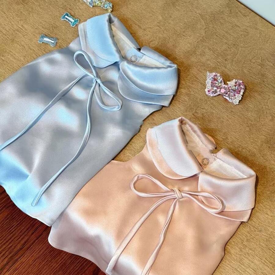 1pc Cute Bow Tie Silky Soft Pet Sleepwear, Dog Clothes Cat Clothes For Teddy, Maltese, Poodle - Multicolor - View 1