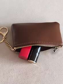 Small Zipper Coin Purse, Retro Waxed Leather Key Holder, Women Card Case, Slim Key Pouch, Lipstick Bag, Car Key Chain - Multicolor - View 4